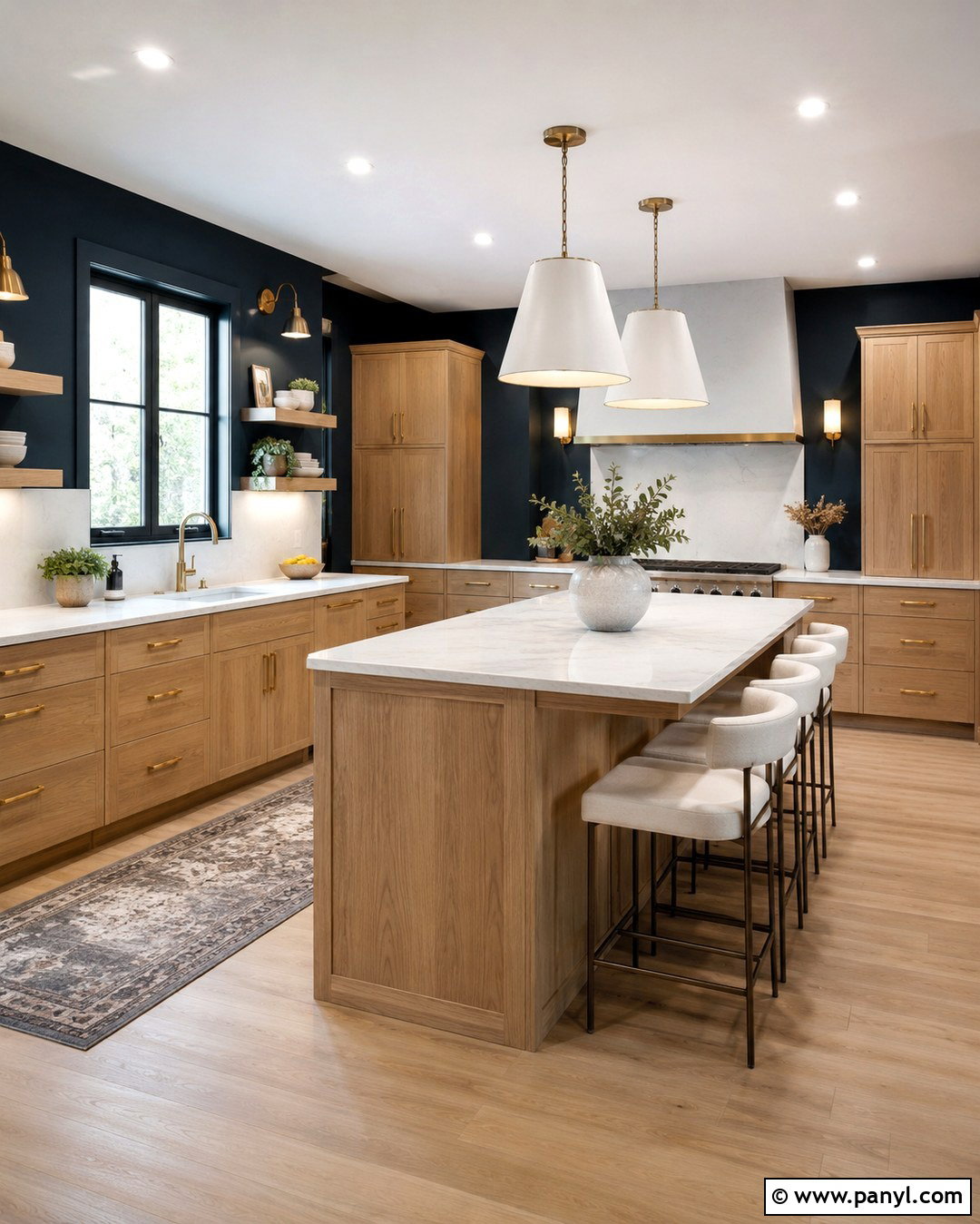 Midnight Blue Walls With White Oak Cabinets - 20 Blue Walls Oak Cabinets