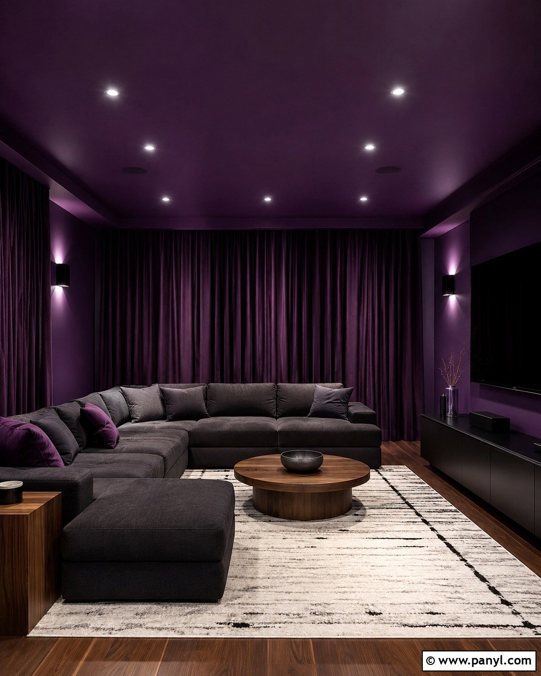 Midnight Orchid And Black Media Room - 20 Midnight Orchid Color Ideas