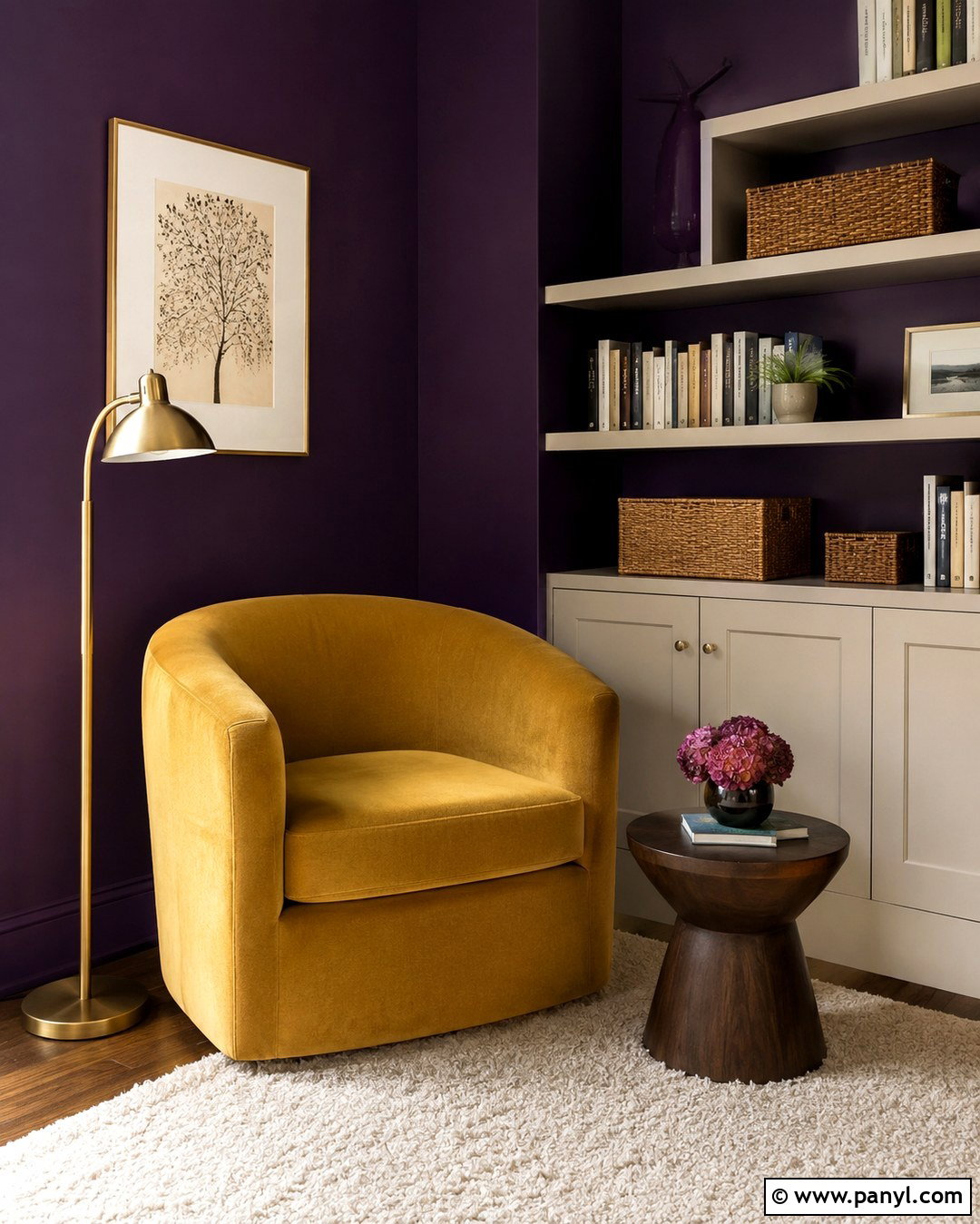Midnight Orchid And Mustard Reading Nook - 20 Midnight Orchid Color Ideas