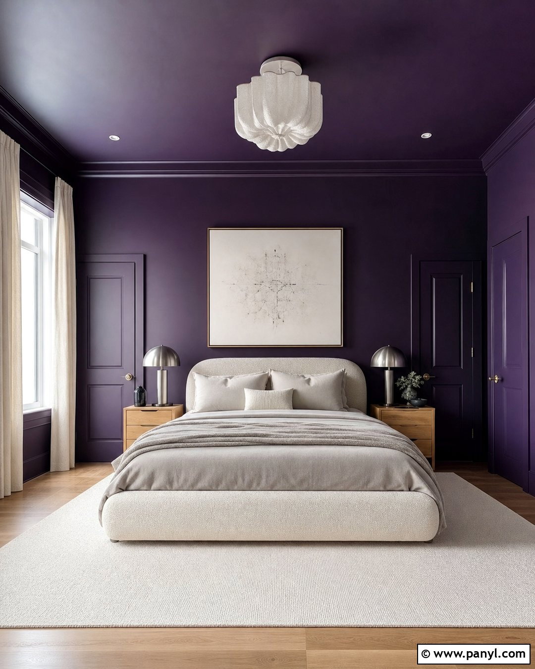 Midnight Purple Color Drenched Bedroom - 20 Midnight Purple Wall Paint Ideas