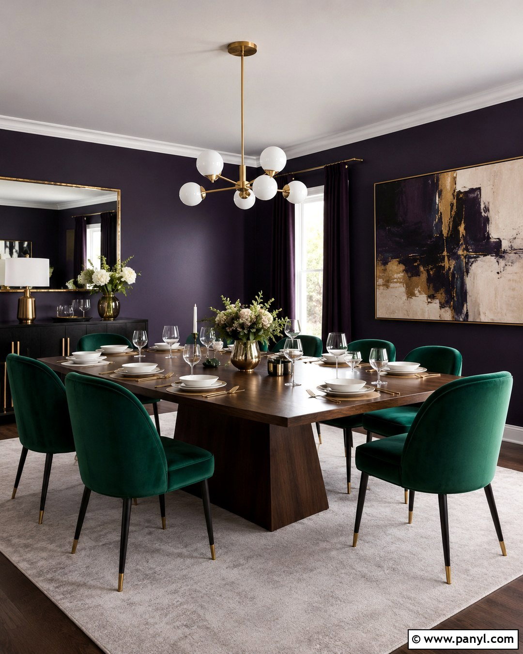 Midnight Purple Dining Room Wall With Emerald Green - 20 Midnight Purple Wall Ideas