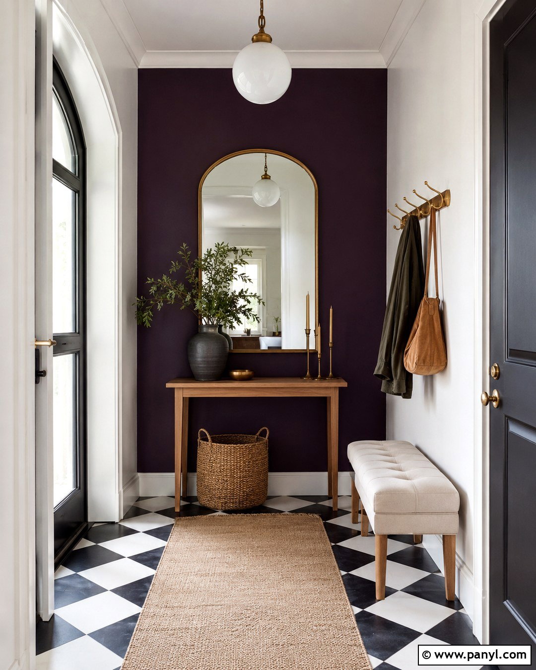 Midnight Purple Entryway Wall With Black And White Tile - 20 Midnight Purple Wall Ideas