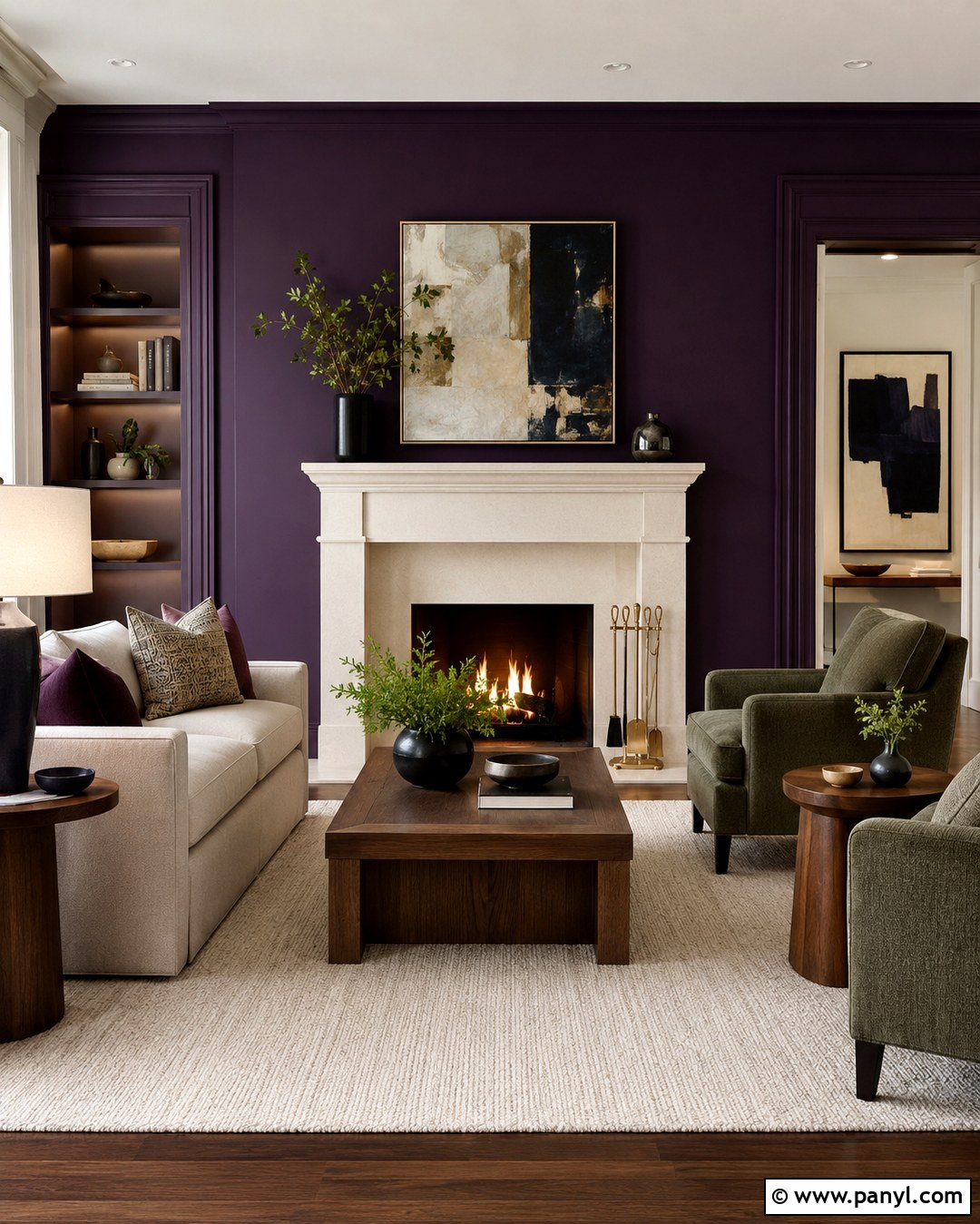 Midnight Purple Fireplace Wall With Limestone - 20 Midnight Purple Wall Ideas