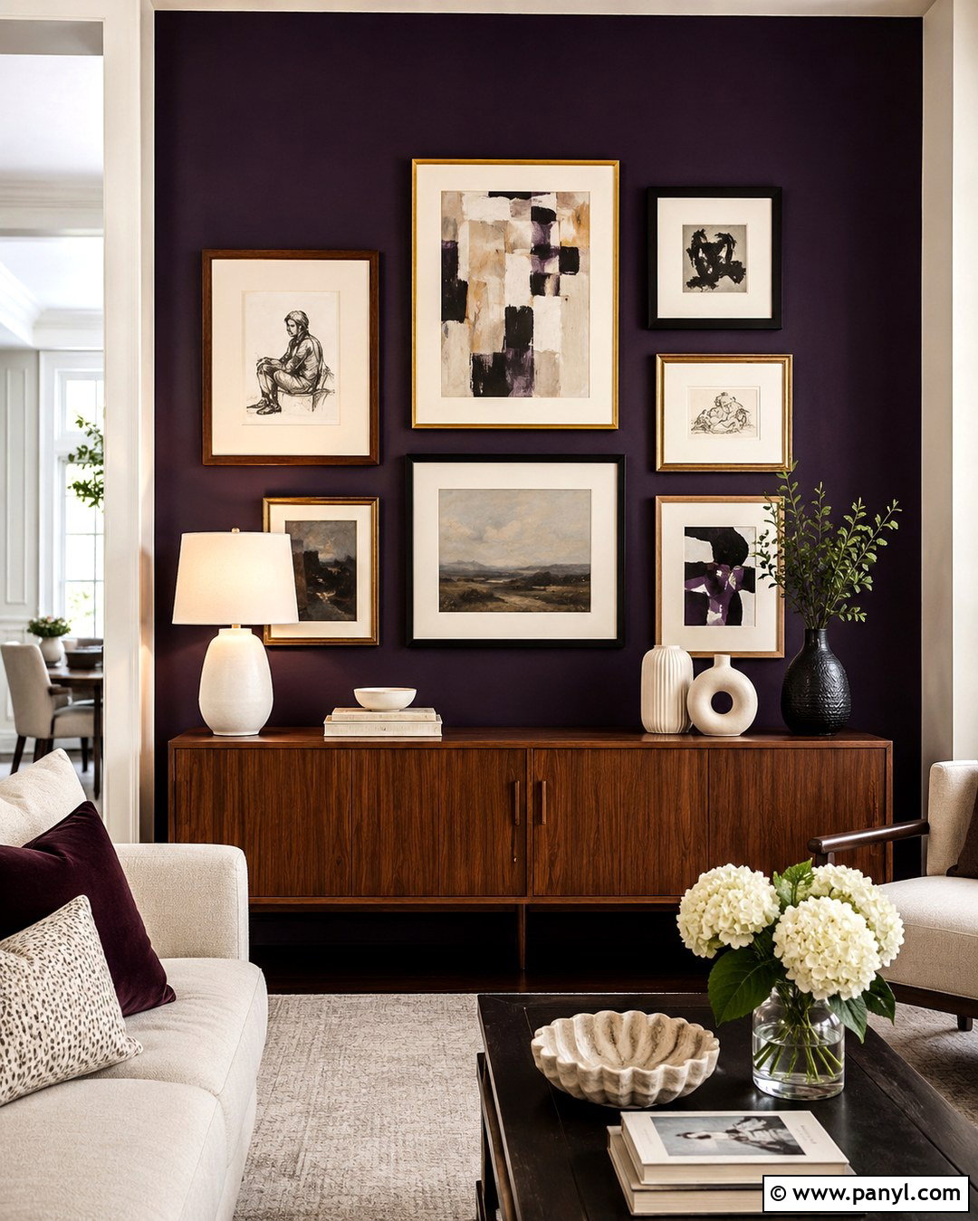 Midnight Purple Gallery Wall With Mixed Frames - 20 Midnight Purple Wall Ideas