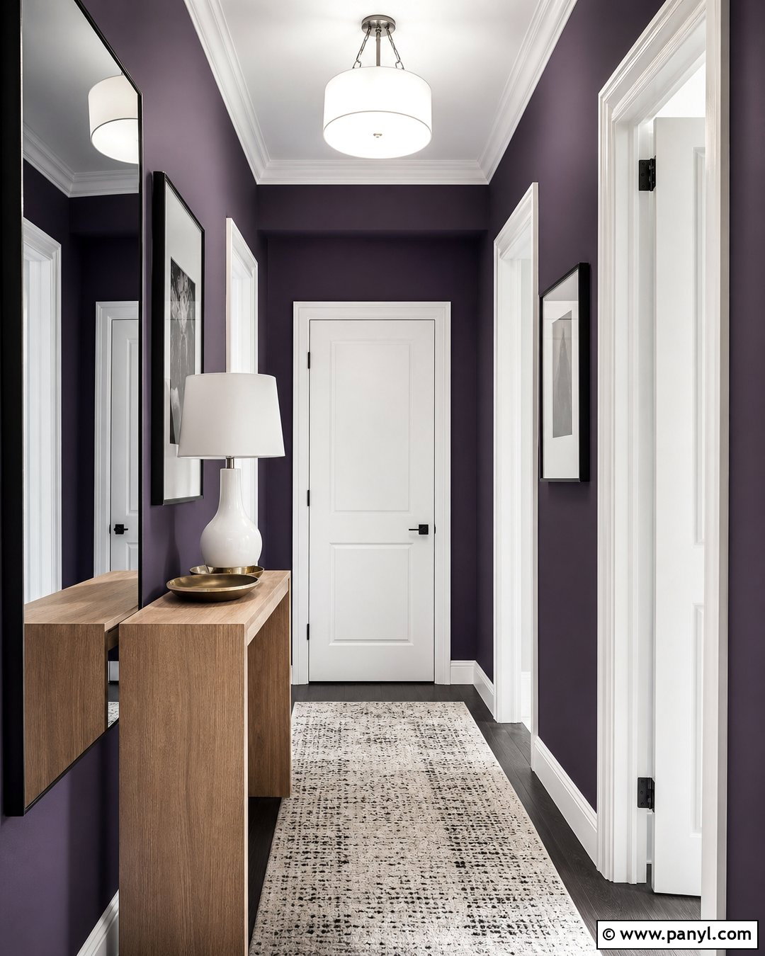 Midnight Purple Hallway With Mirrors - 20 Midnight Purple Wall Paint Ideas