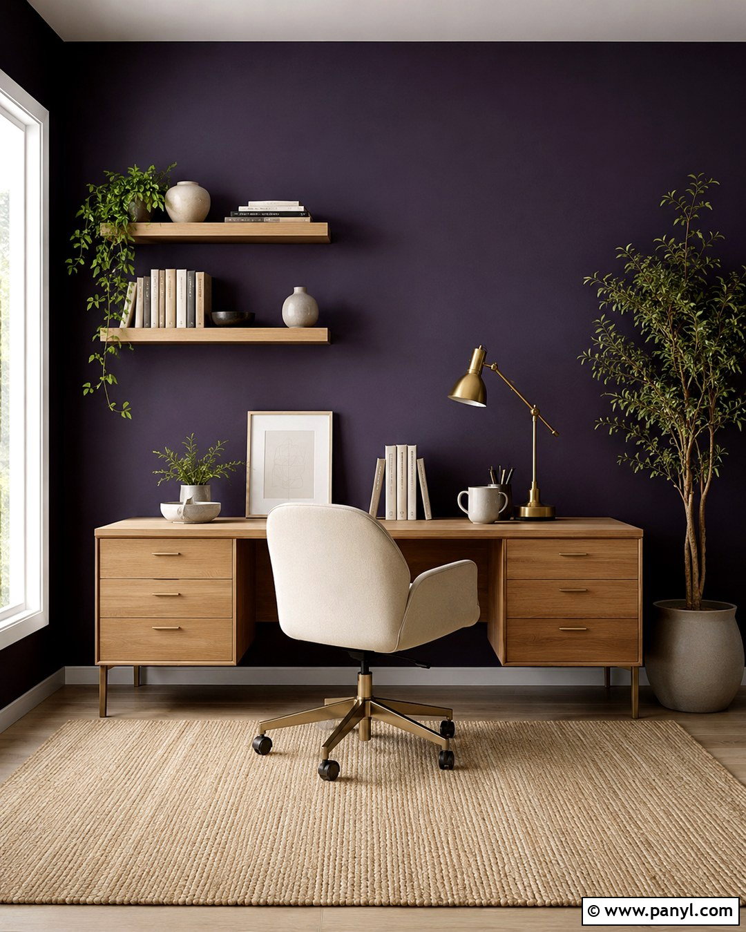 Midnight Purple Home Office Wall With Light Oak - 20 Midnight Purple Wall Ideas
