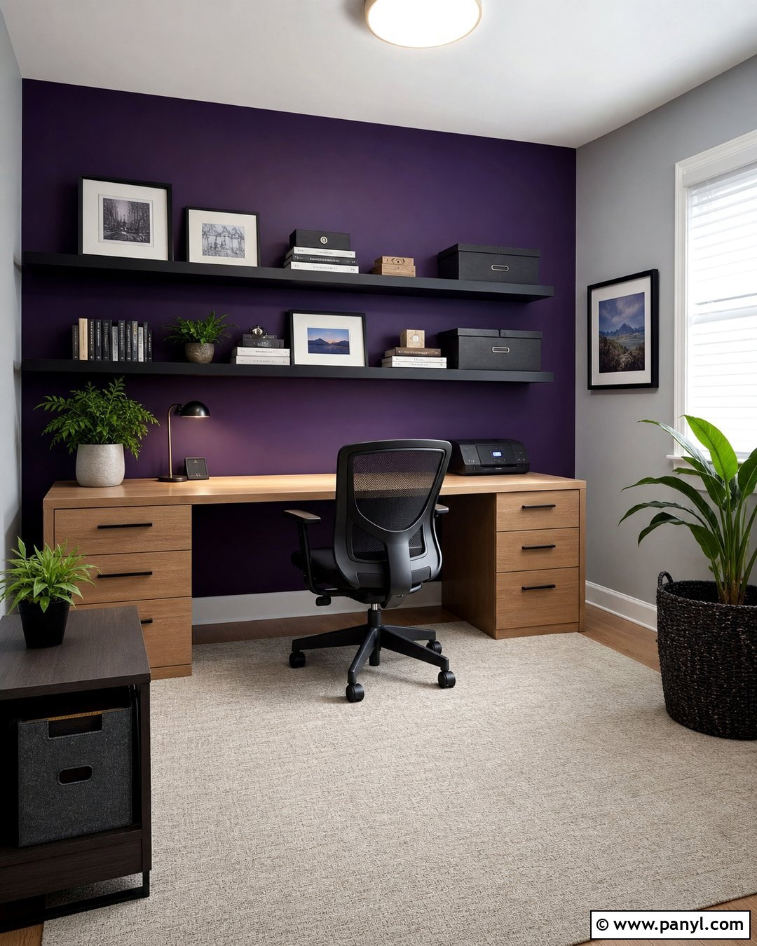 Midnight Purple Home Office With Black Accents - 20 Midnight Purple Wall Paint Ideas