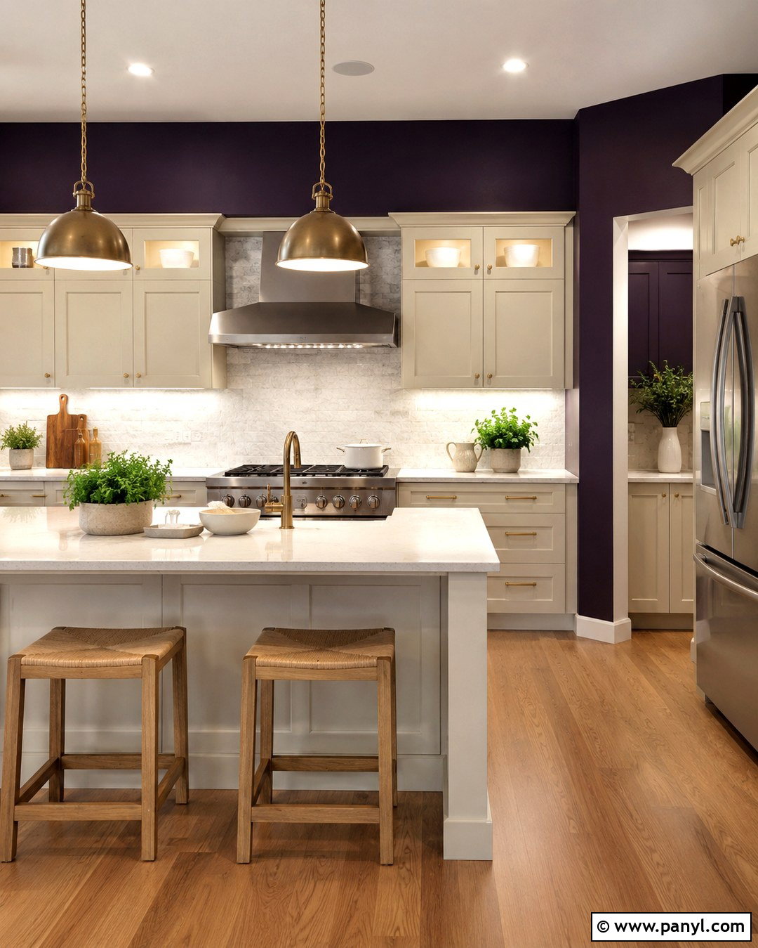 Midnight Purple Kitchen Wall With Cream Cabinets - 20 Midnight Purple Wall Ideas