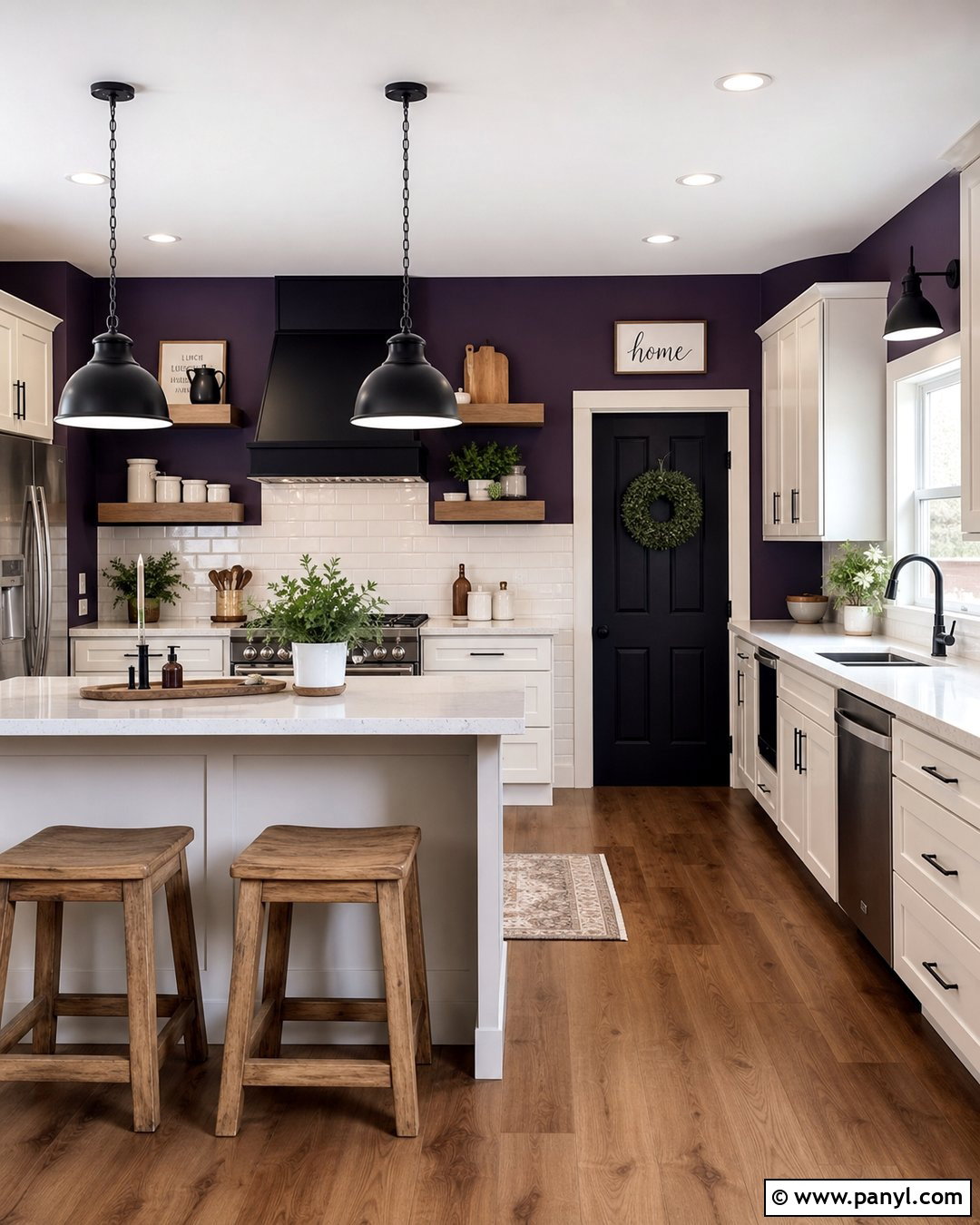 Midnight Purple Kitchen With White Cabinets - 20 Midnight Purple Wall Paint Ideas