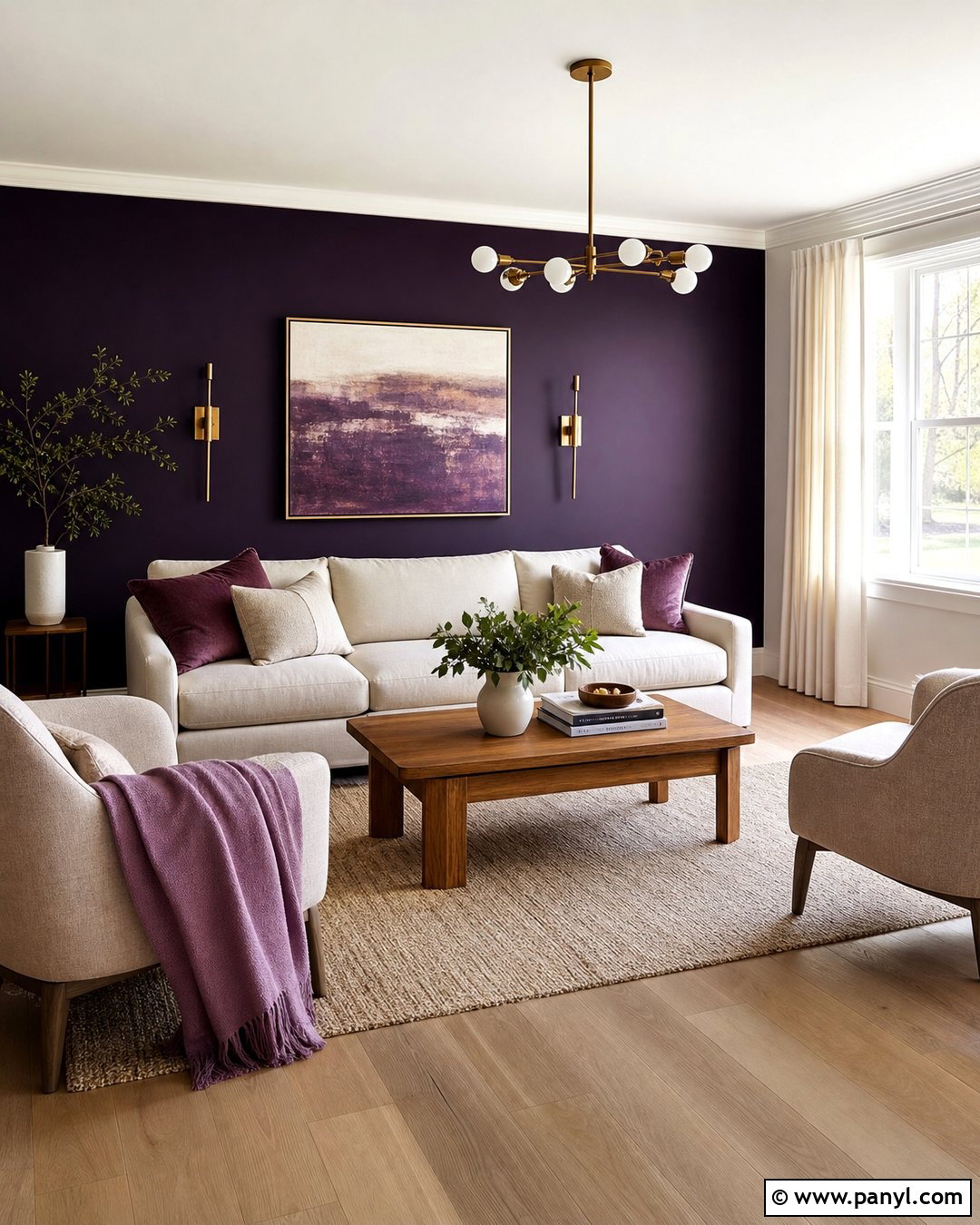 Midnight Purple Living Room With Cream Furniture - 20 Midnight Purple Wall Paint Ideas