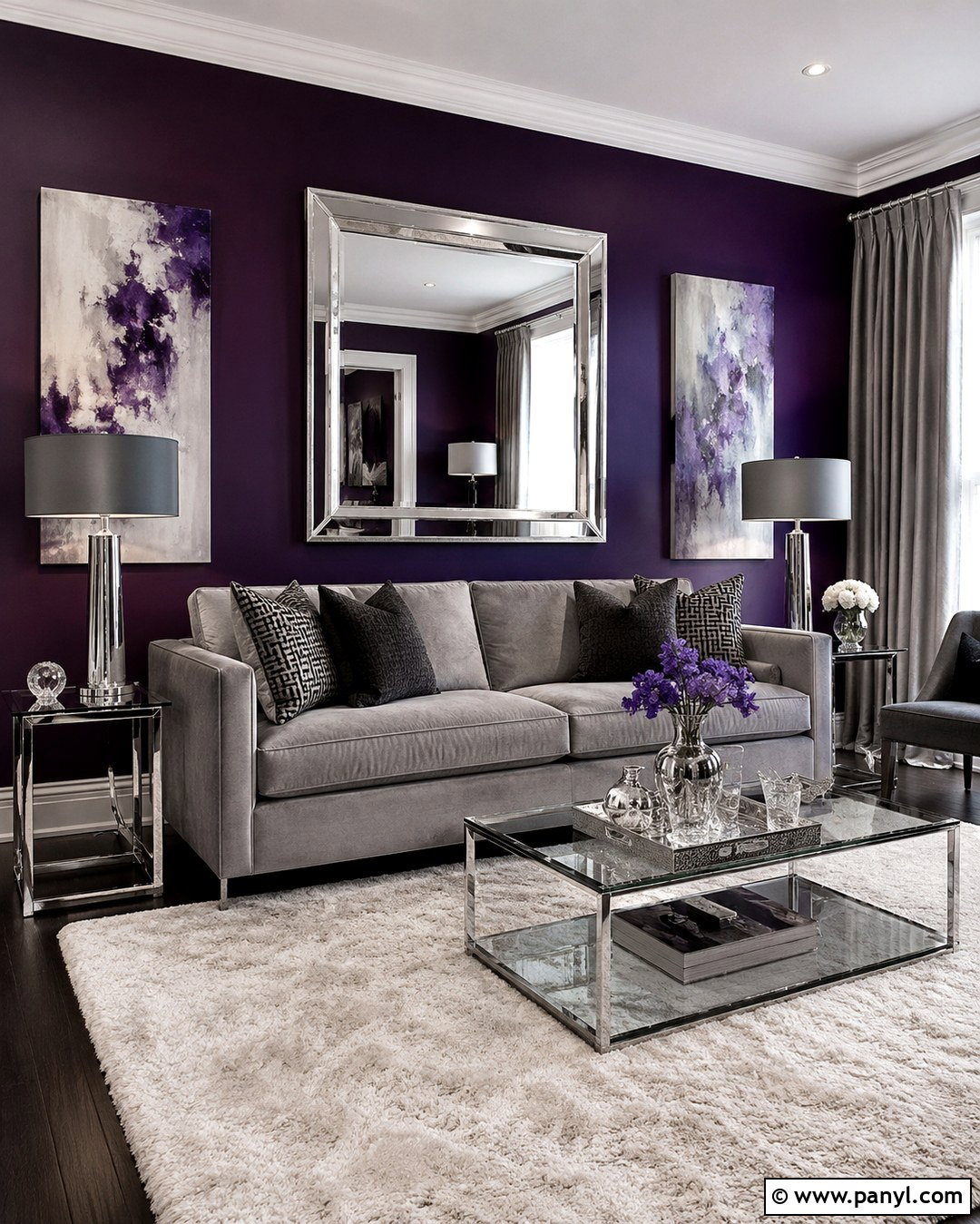 Midnight Purple Modern Glam Wall With Silver - 20 Midnight Purple Wall Ideas