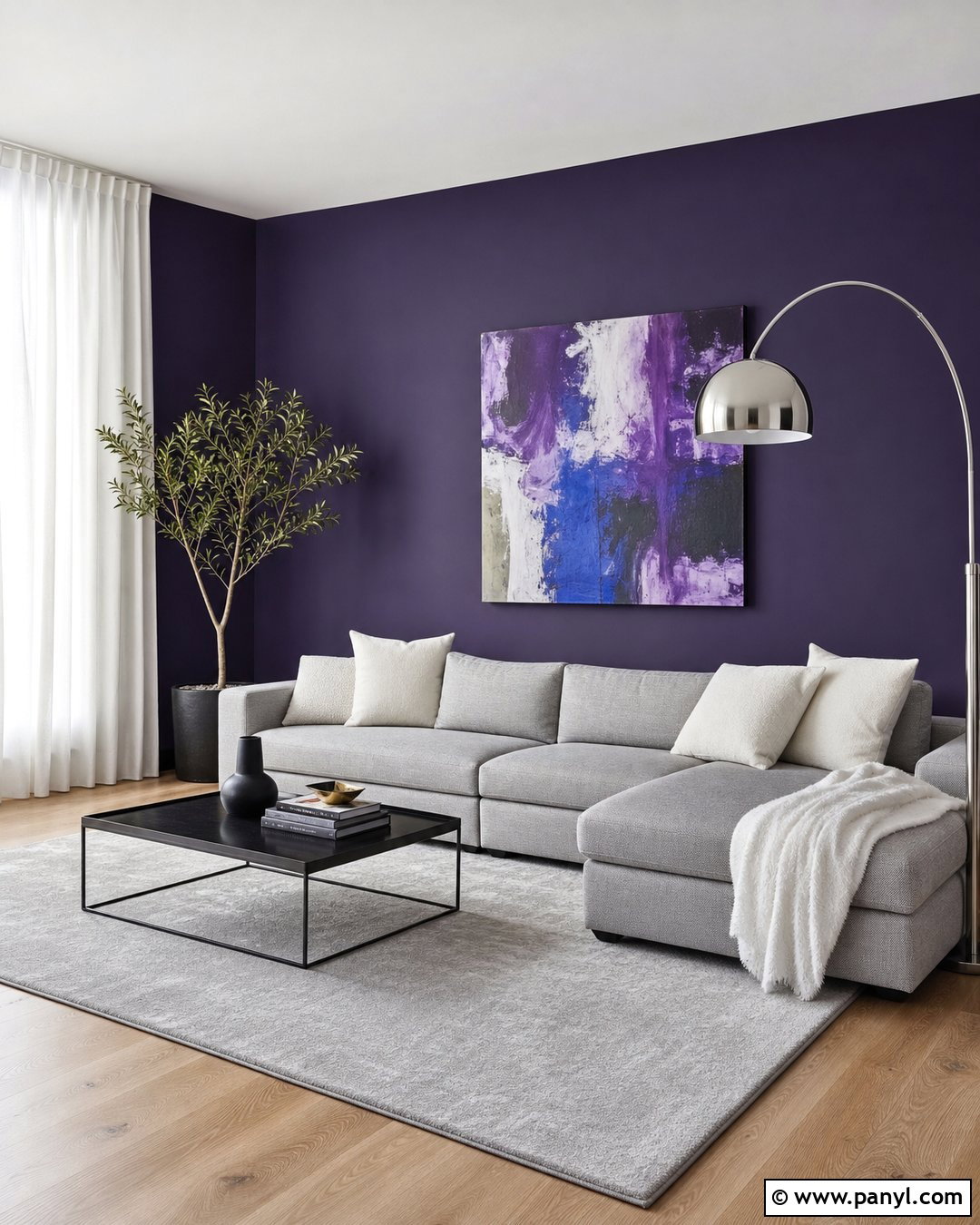 Midnight Purple Modern Living Room With Gray - 20 Midnight Purple Wall Paint Ideas