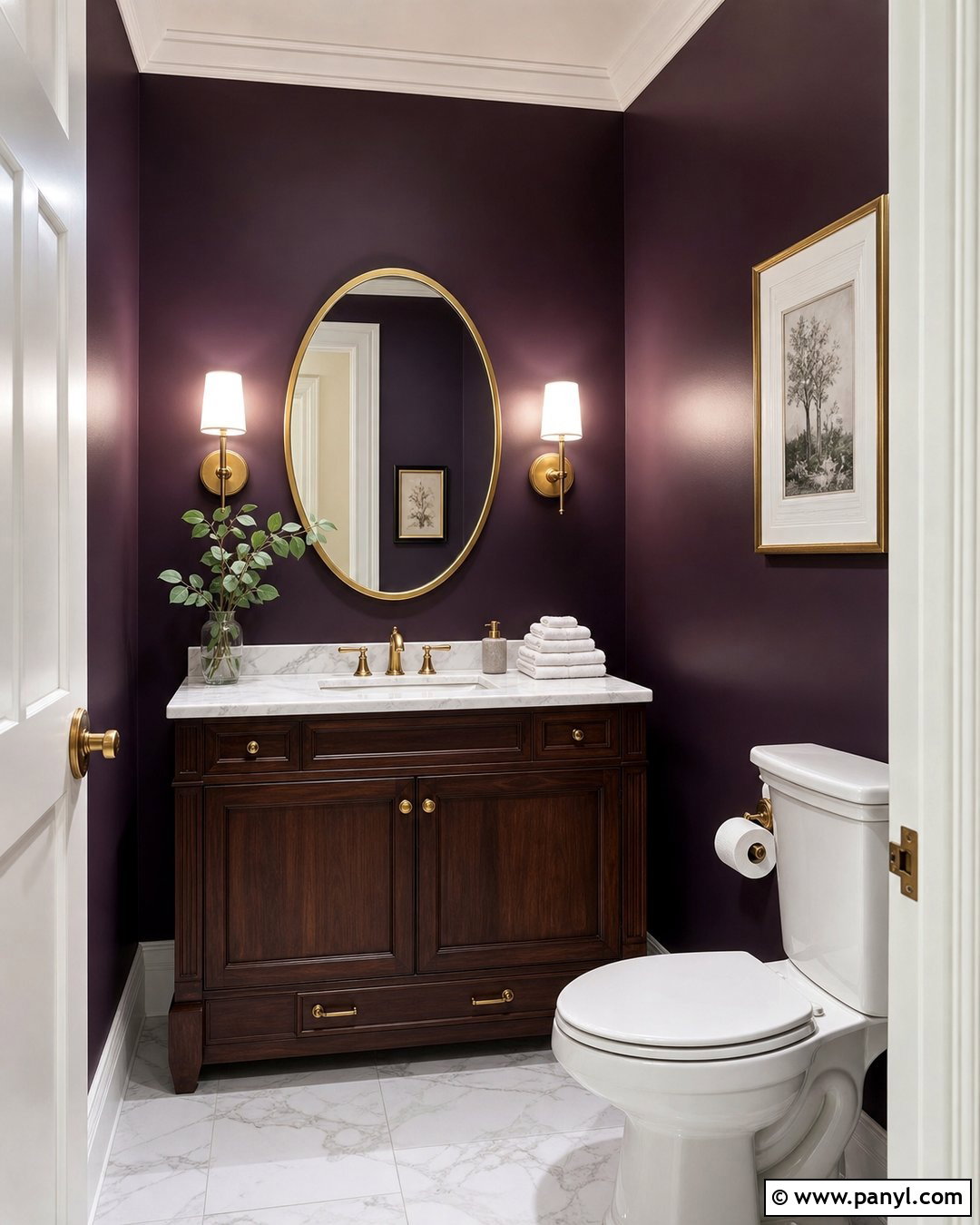 Midnight Purple Powder Room With Marble - 20 Midnight Purple Wall Paint Ideas