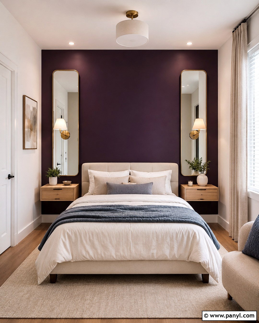 Midnight Purple Small Bedroom With Mirrors - 20 Midnight Purple Wall Ideas