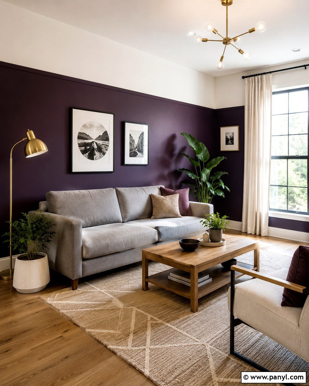 Midnight Purple Two-Tone Wall With Warm White - 20 Midnight Purple Wall Ideas