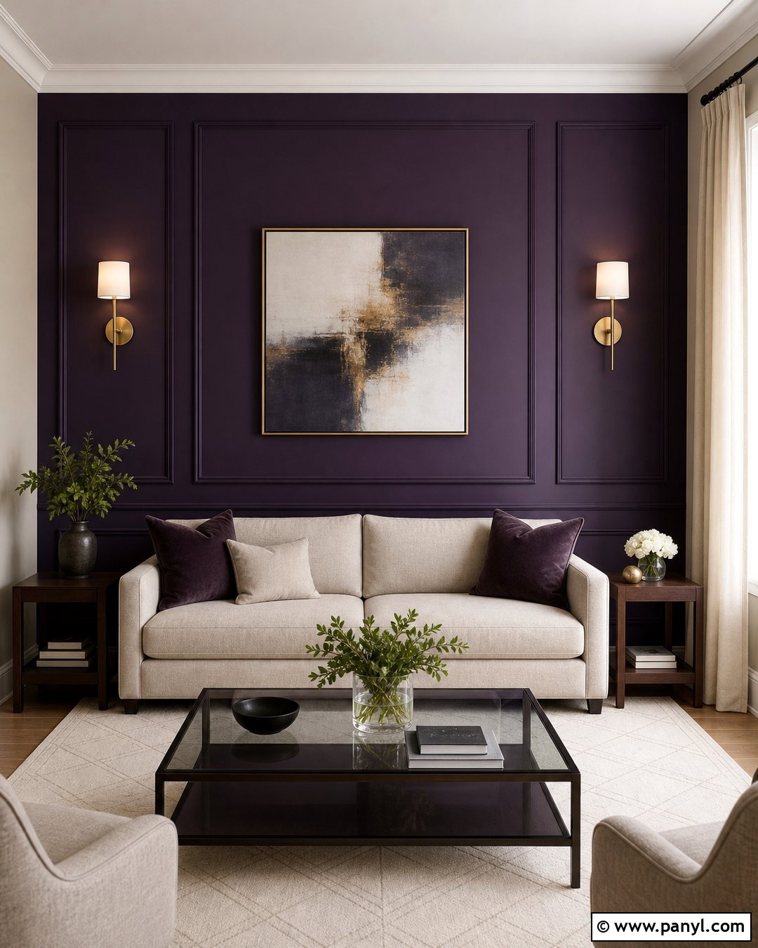Midnight Purple Wall With Picture Frame Molding - 20 Midnight Purple Wall Paint Ideas