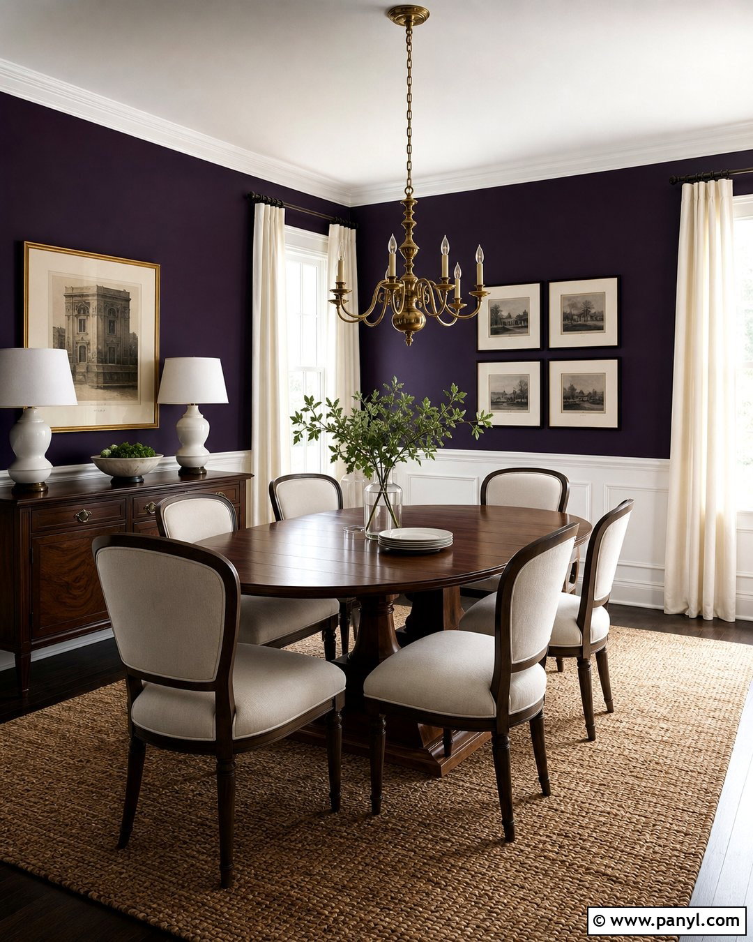Midnight Purple Walls With White Wainscoting - 20 Midnight Purple Wall Paint Ideas