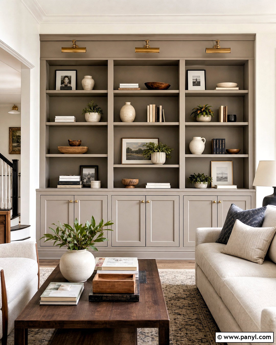 Mindful Gray Built-In Bookcases - 20 sherwin williams mindful gray ideas