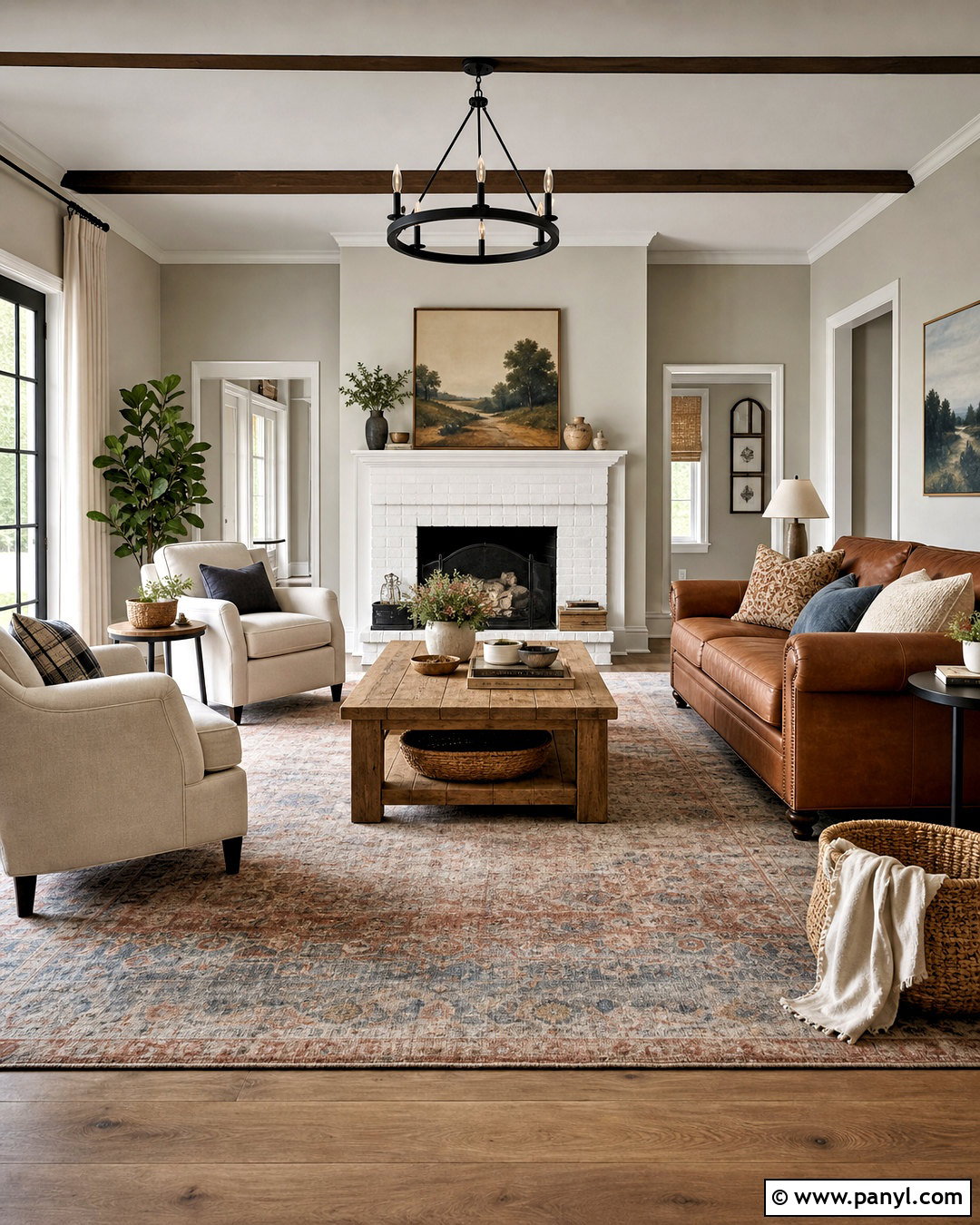 Mindful Gray Living Room With Leather Furniture - 20 sherwin williams mindful gray ideas