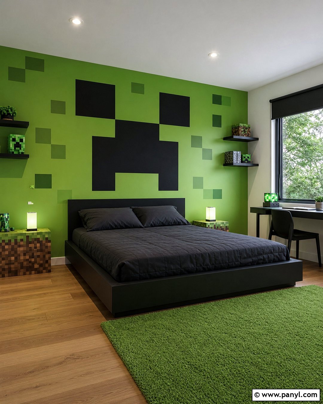 Minecraft Creeper Green Accent Wall - 20 Minecraft Green Wall Paint Ideas