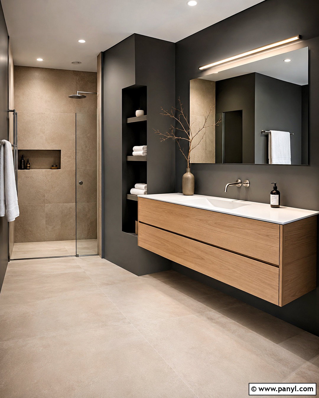 Minimalist Bathroom With Dark Grey Walls - 20 dark grey bathroom walls