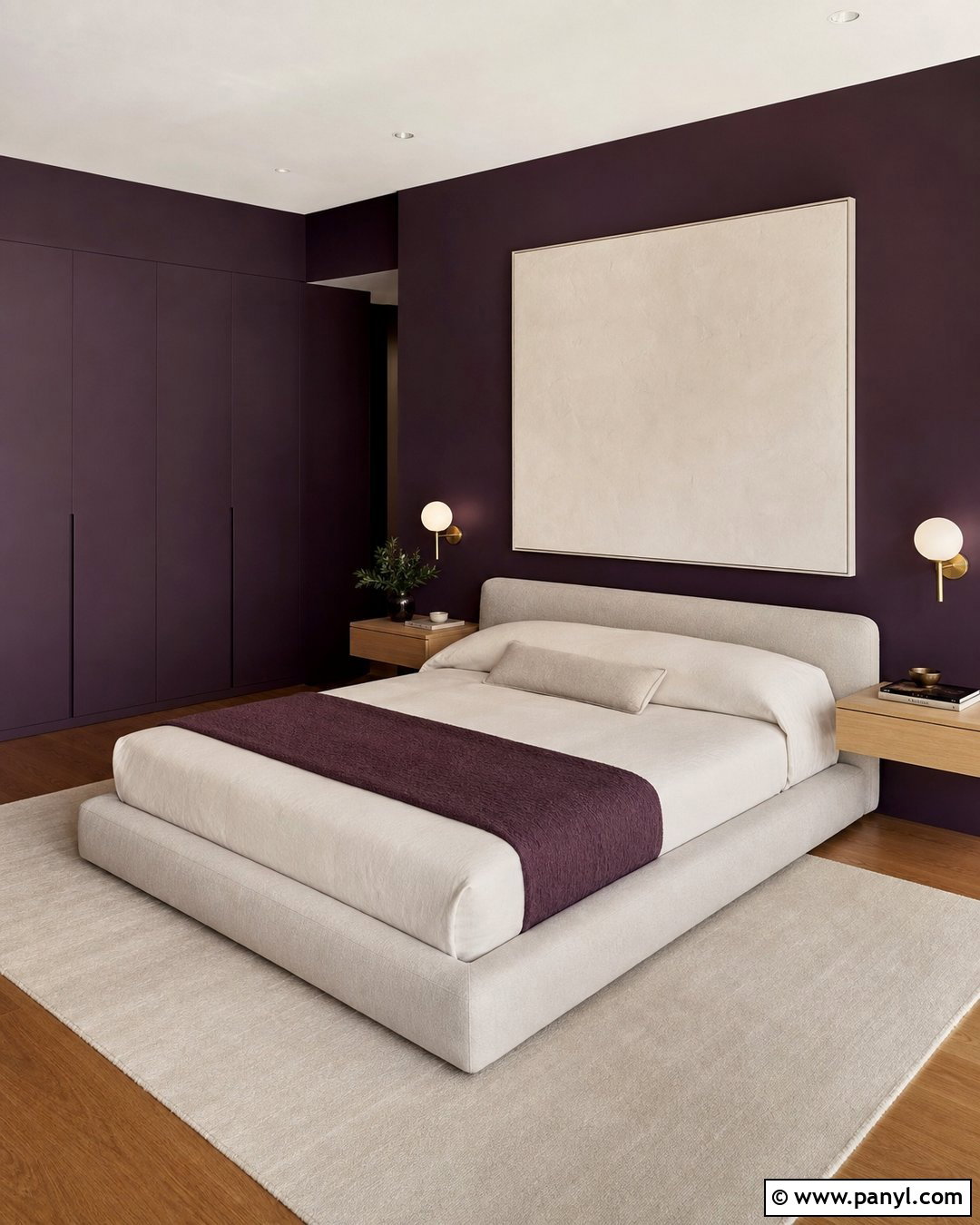 Minimalist Bedroom With Dark Purple Walls - 35 Dark Purple Walls