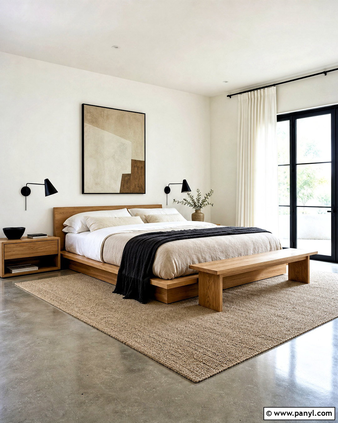 Minimalist Bedroom With Polished Grey Concrete Floors - 20 white walls grey floor ideas