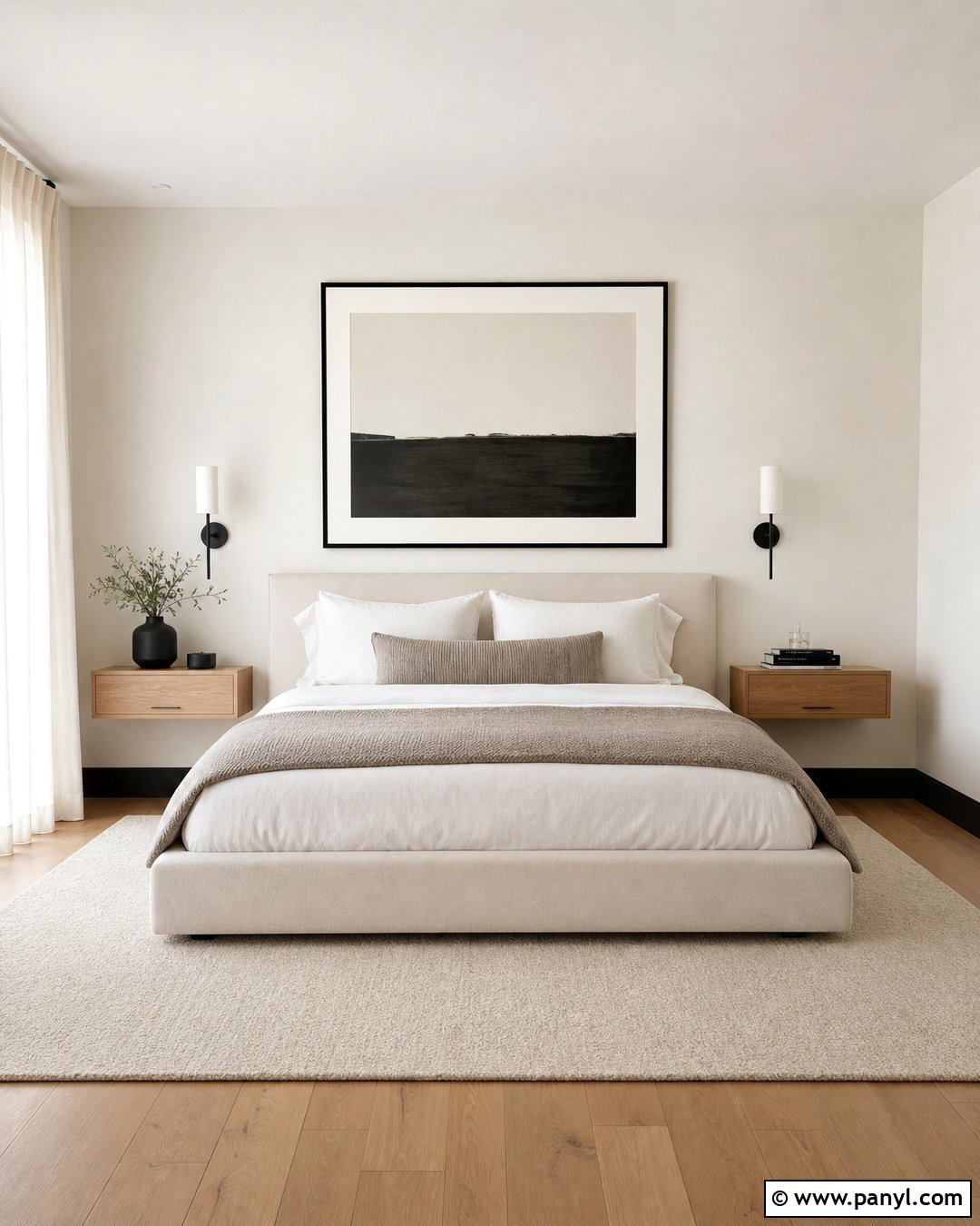 Minimalist Bedroom With White Walls And Black Baseboards - 20 White Walls Black Baseboards