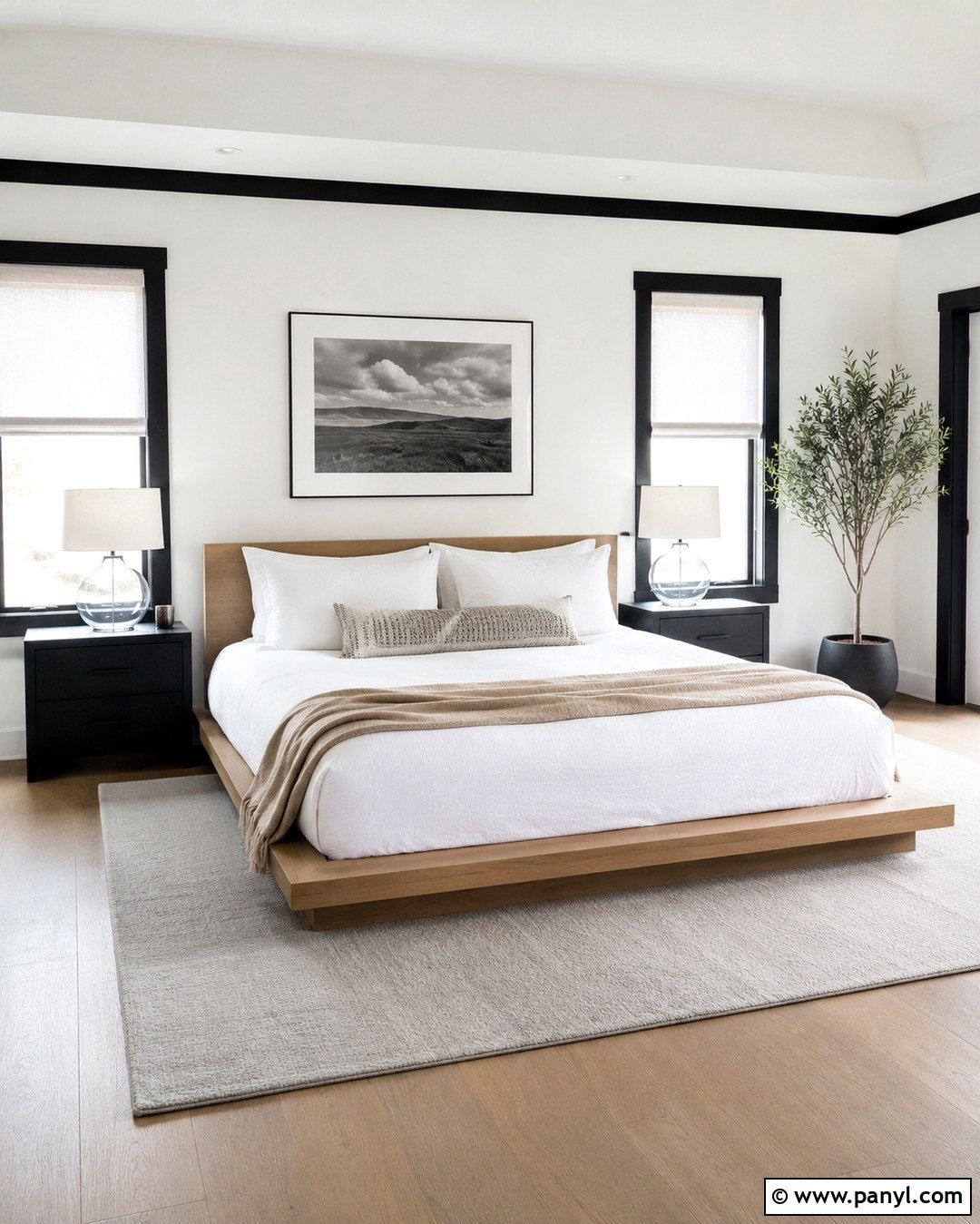 Minimalist Bedroom With White Walls And Black Trim - 20 White Wall And Black Trim Ideas