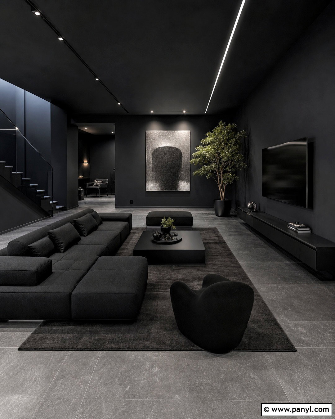 Minimalist Black Basement - 20 all black basement ideas