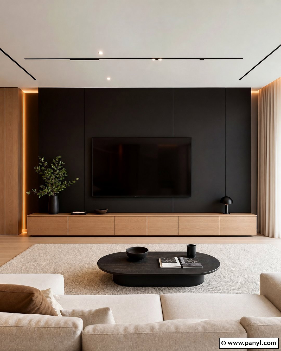 Minimalist Black TV Wall - 35 Black Wall Behind Tv Ideas