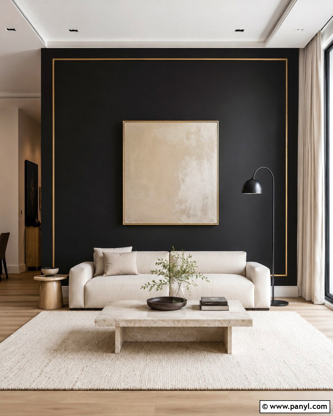 Minimalist Black Wall With Thin Gold Trim - 20 Black Walls Gold Trim Ideas