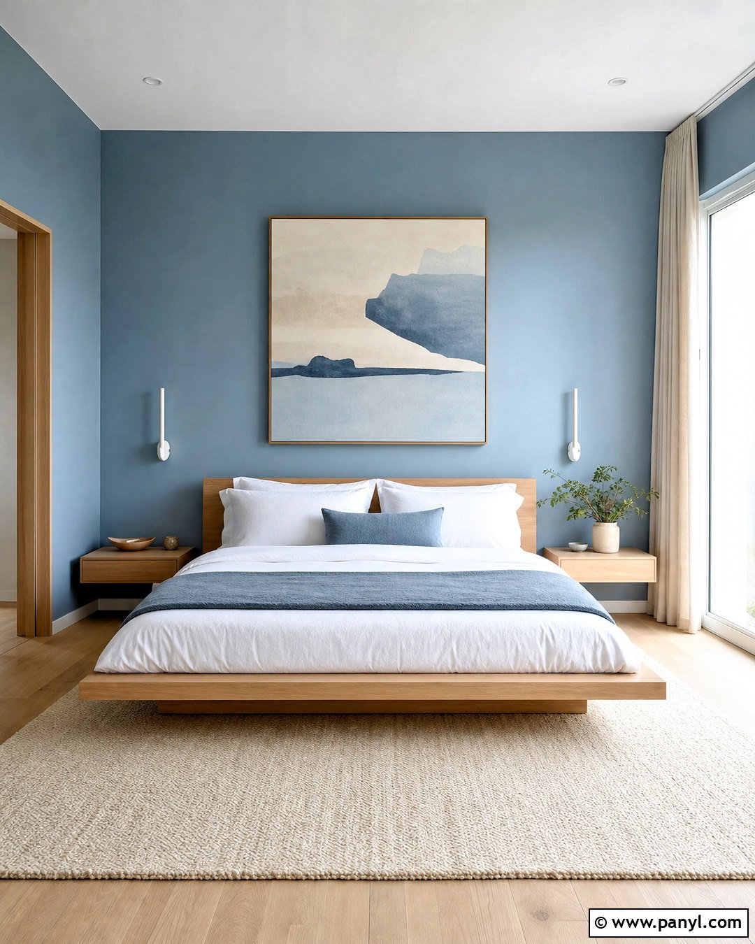 Minimalist Blue Bedroom With White Oak - 20 blue paint bedroom ideas