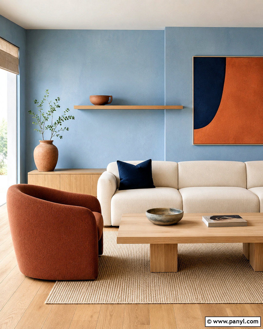 Minimalist Blue and Terracotta Living Room - 20 blue and terracotta living room ideas