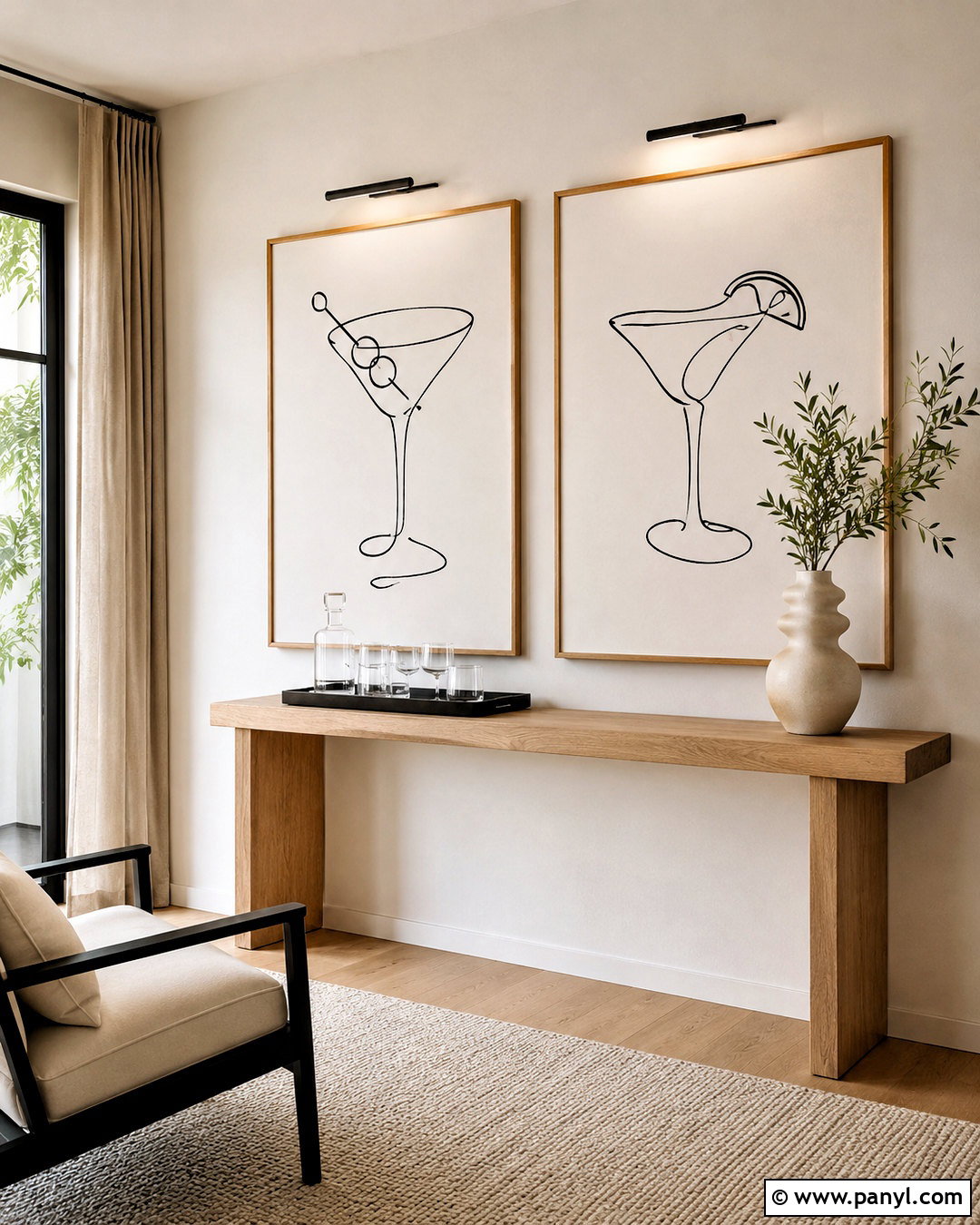 Minimalist Cocktail Line Art Wall - 20 cocktail wall ideas