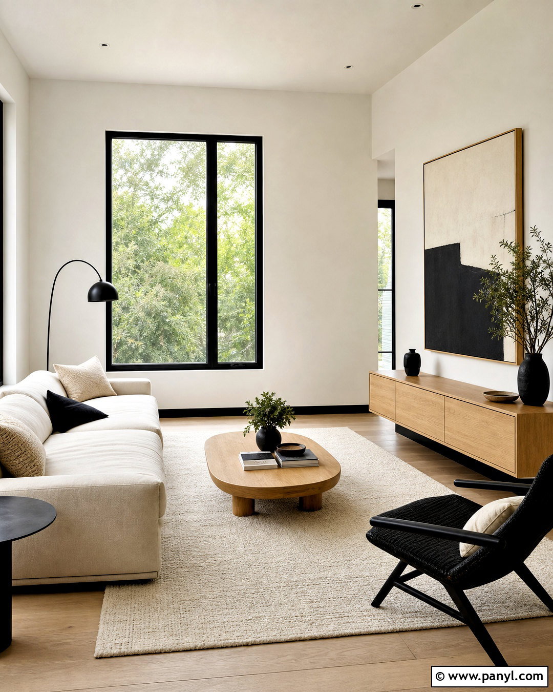 Minimalist Living Room With Black Trim - 20 white walls black trim living room ideas
