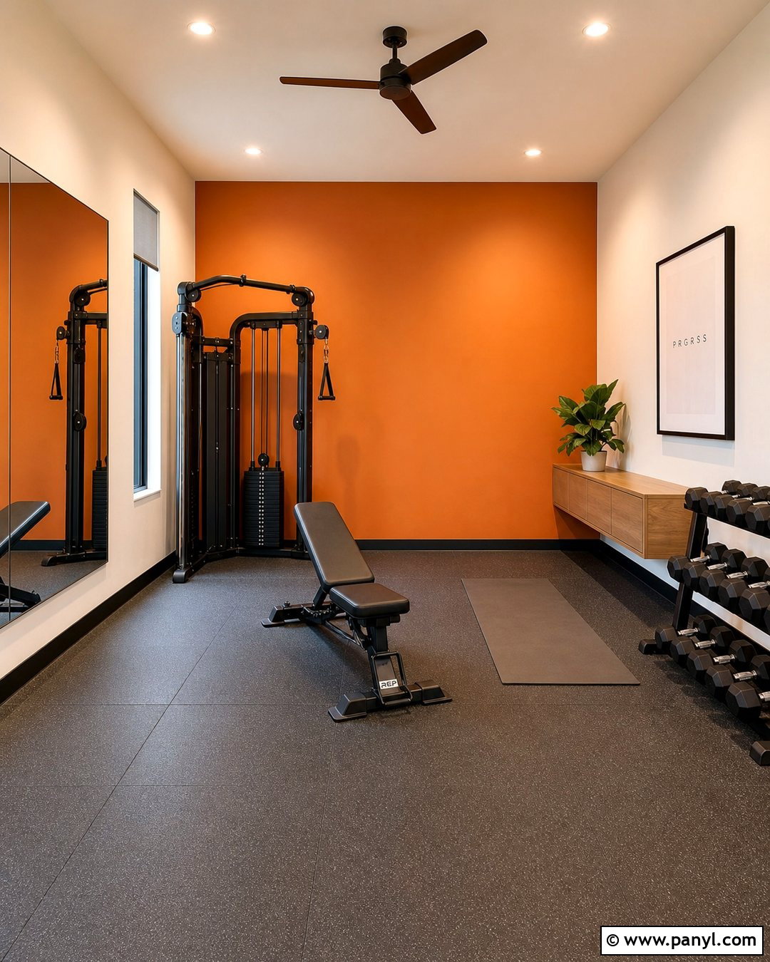Minimalist Orange Workout Room - 20 Orange Accent Wall Gym Ideas