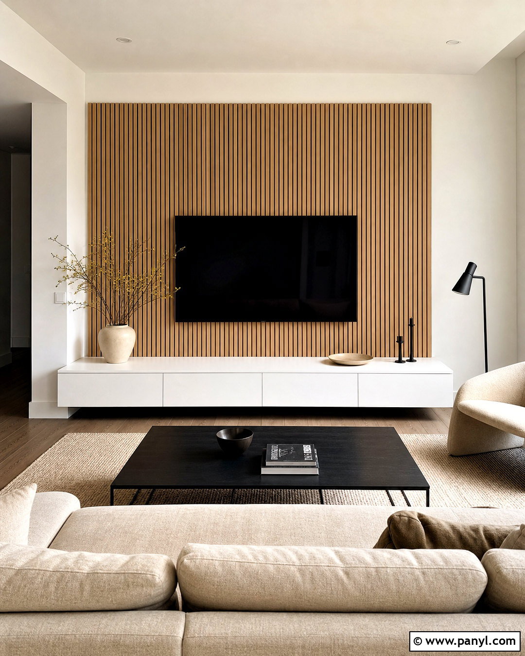 Minimalist Slat TV Wall - 20 slat wall behind tv ideas