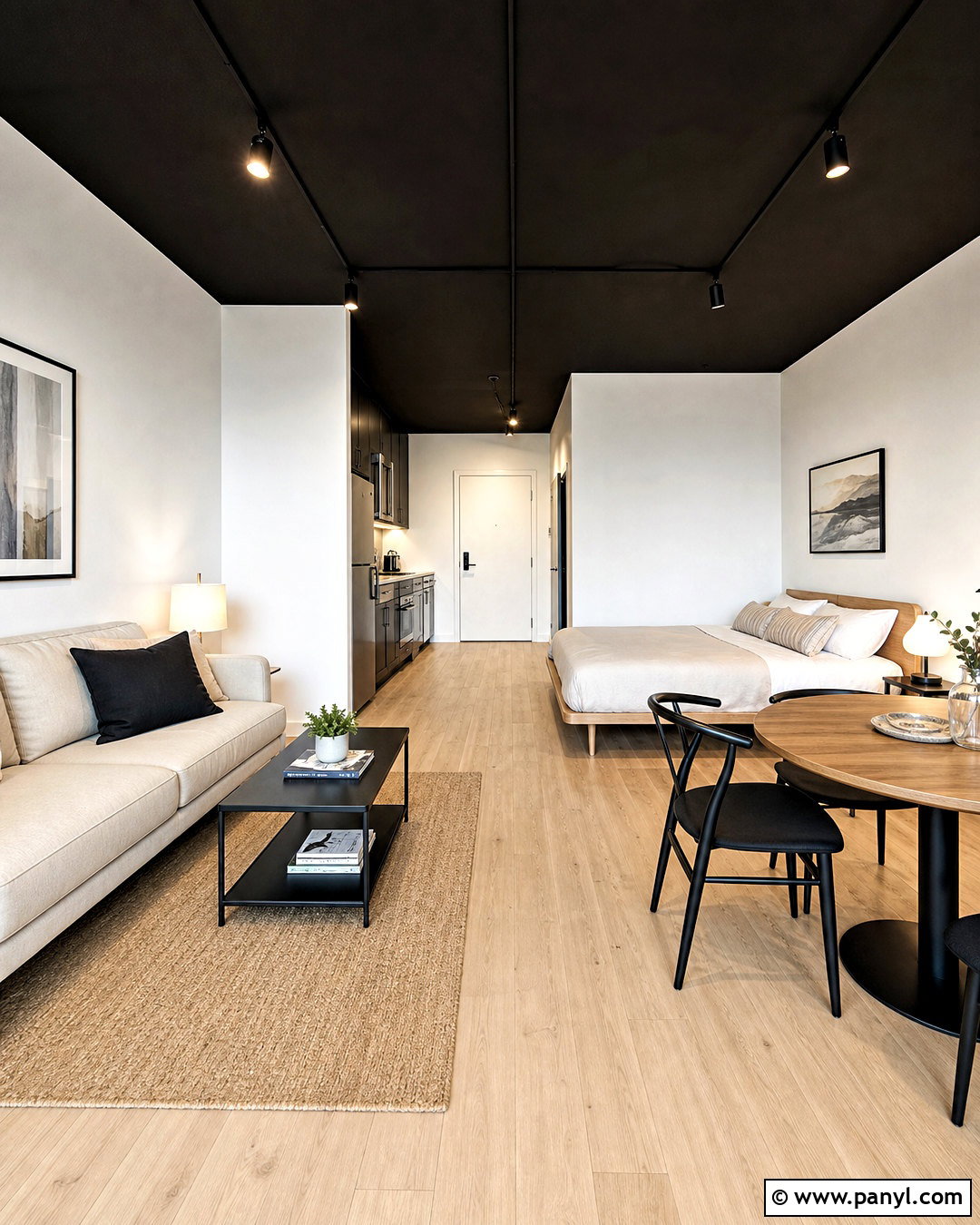 Minimalist Studio With Black Ceiling And White Walls - 20 black ceiling white walls