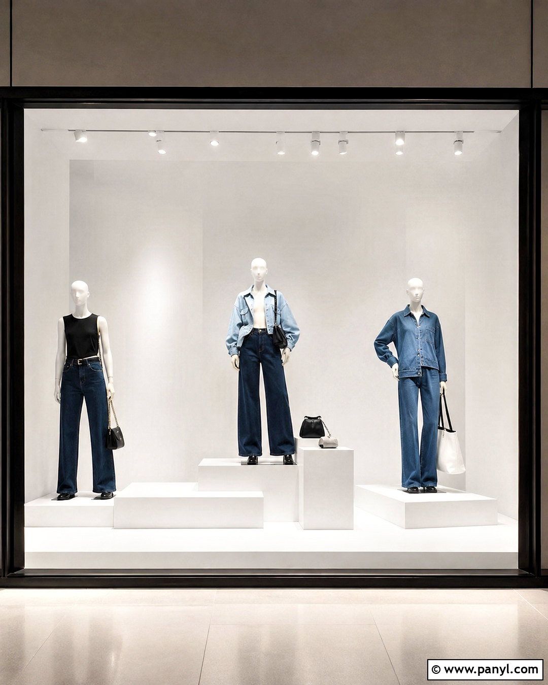 Minimalist White Denim Window Display - 20 denim window display ideas