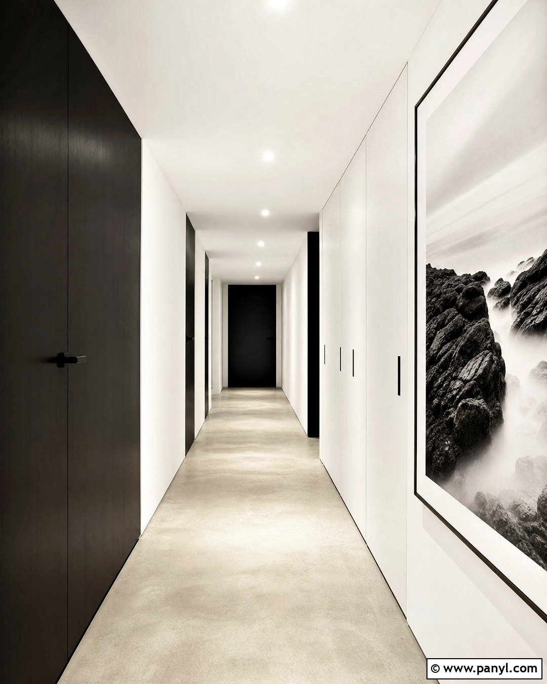 Minimalist White Hallway With Black Doors - 20 white hallway black doors