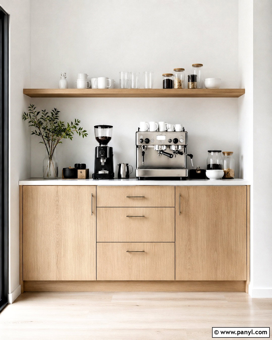 Minimalist White Oak Coffee Bar - 20 modern coffee bar ideas