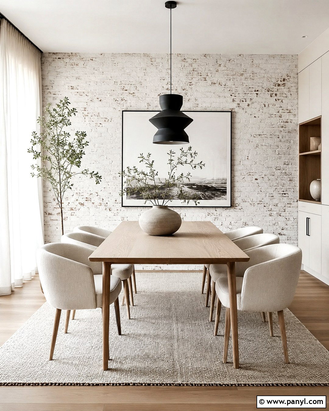 Minimalist Whitewashed Brick Wall Dining Room - 20 White Wash Interior Brick Wall Ideas