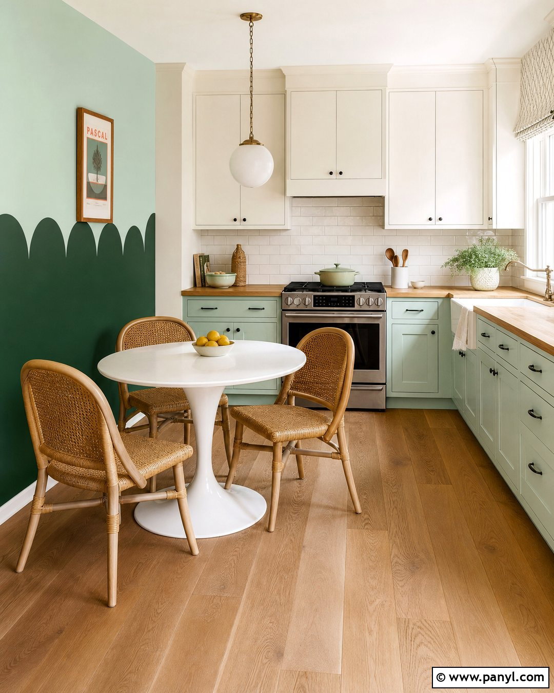 Mint And Forest Green Scalloped Kitchen Wall - 20 Color Block Kitchen Wall Ideas