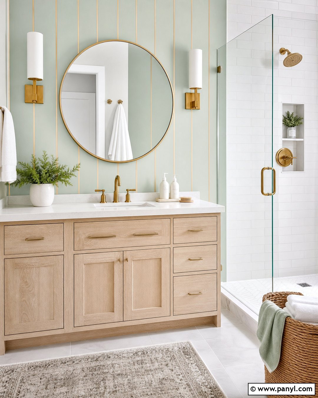 Mint And Gold Stripe Bathroom Wall - 35 gold stripe wall ideas