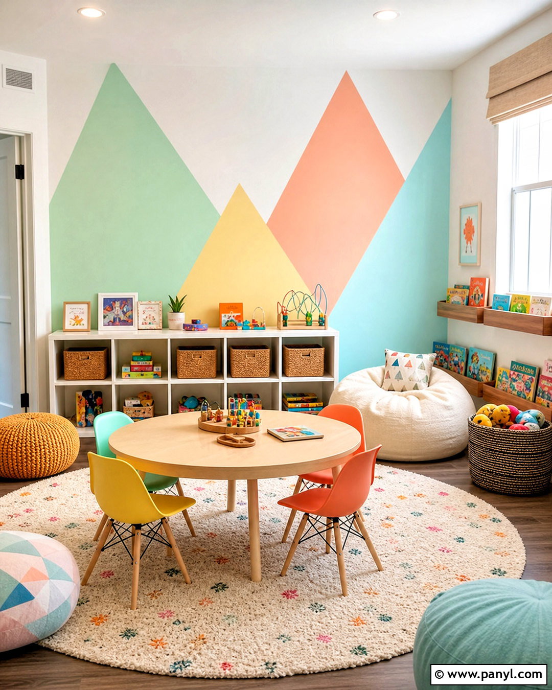 Mint And Peach Triangle Wall Playroom - 20 triangle painted wall ideas