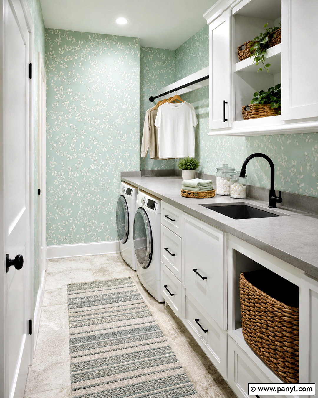 Mint Botanical Wallpaper Laundry Room - 20 light colored wallpaper ideas