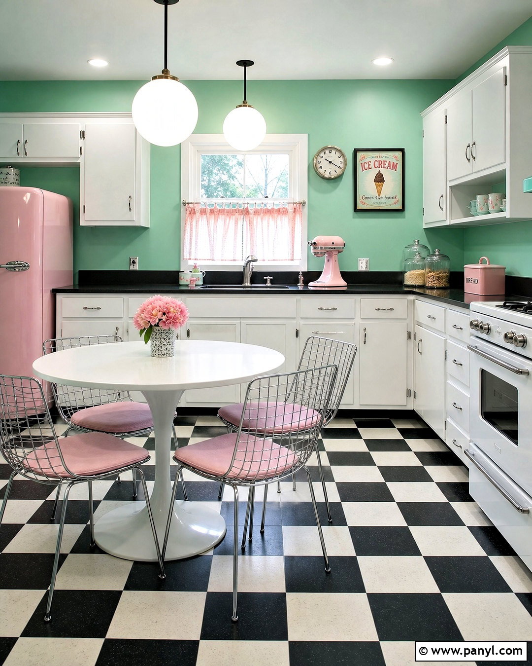 Mint Green Accent Wall With Retro Decor - 20 green accent wall kitchen ideas