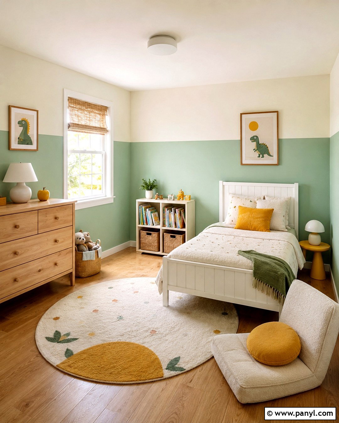 Mint Green And Cream Half-Painted Kids Room - 20 Room Painted Half And Half Ideas
