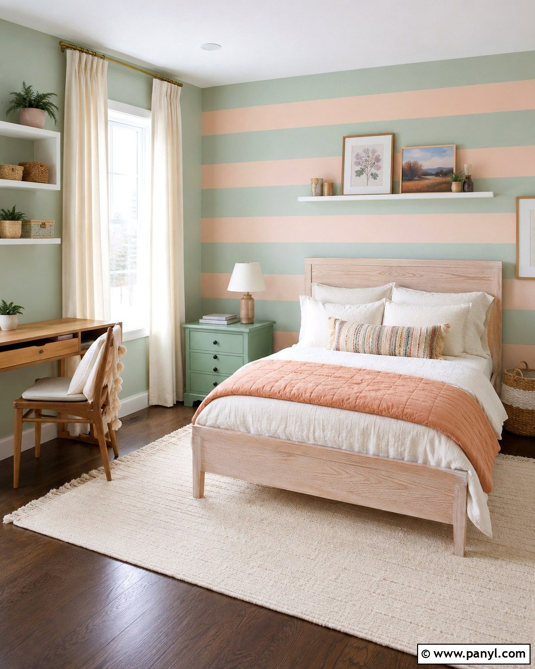 Mint Green And Peach Striped Wall - 20 Striped Wall Paint Colors